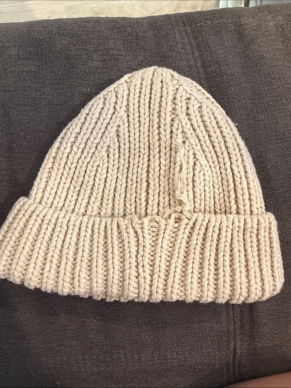 7AM Cream Ribbed Knit Beanie - Picture 3 of 5